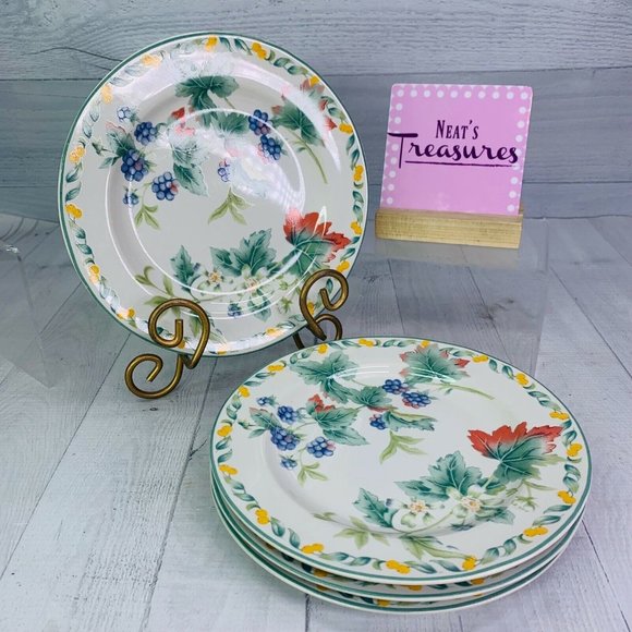 Vintage Julie Pople Avon COUNTRY FRUIT COLLECTION Porcelain Salad Plate Set 4
